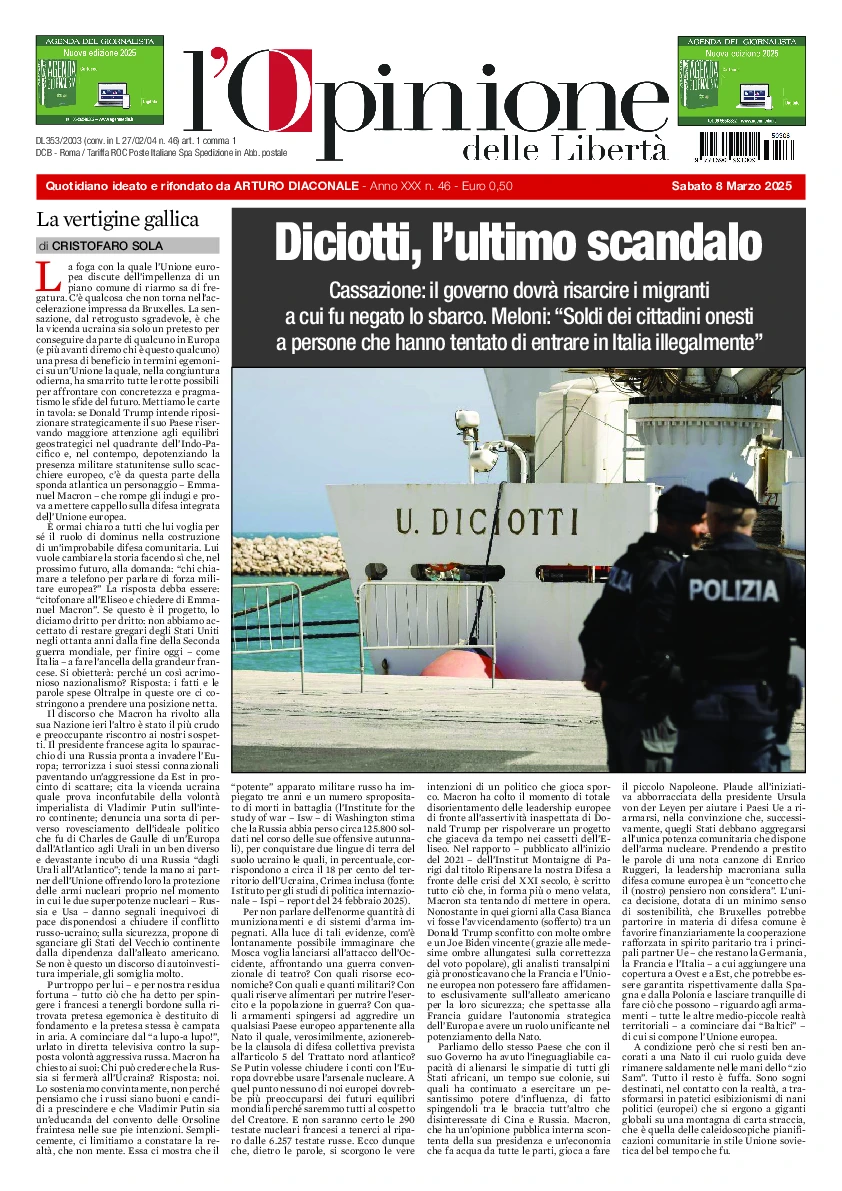 Prima-pagina-opinione della liberta-edizione-di-oggi-2025-03-10